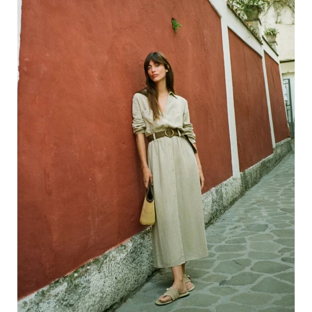 Light Sage Green Midi Shirt Dress with Belt